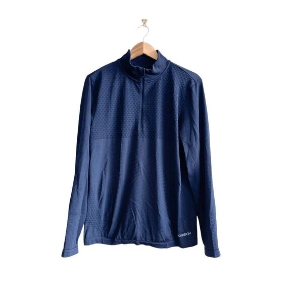 Karbon Mens 1/4 Zip Mock Neck Long Sleeve Knit Shirt Blue Large - Picture 1 of 7